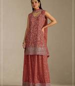 Rust orange faux georgette geometric print semi stitched salwar suits