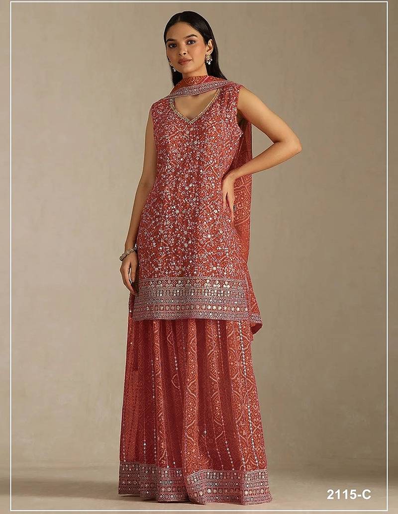 Rust orange faux georgette geometric print semi stitched salwar suits