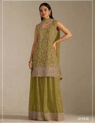 Mehendi green faux georgette geometric print semi stitched salwar suits 1