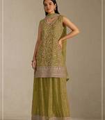 Mehendi green faux georgette geometric print semi stitched salwar suits