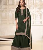 Bottle green silk blend sequins work semi stitched salwar suits