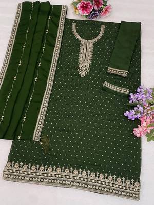 Bottle green silk blend sequins work semi stitched salwar suits 2