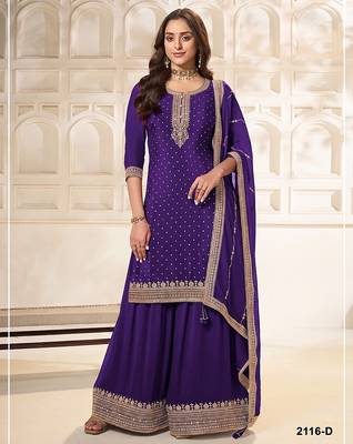 Dark purple silk blend sequins work semi stitched salwar suits 1