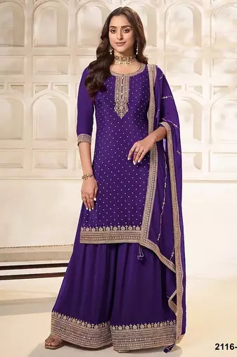 Dark purple silk blend sequins work semi stitched salwar suits