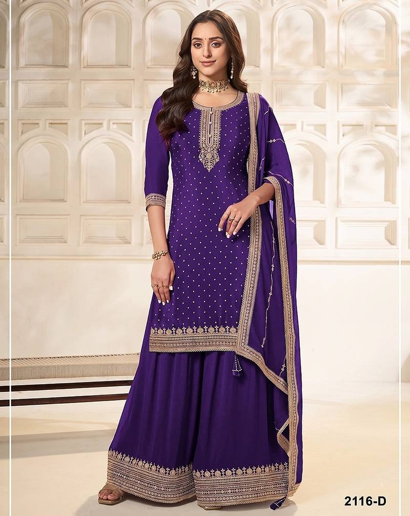Dark purple silk blend sequins work semi stitched salwar suits