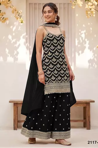 Black silk blend zari work semi stitched salwar suits