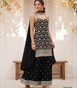 Black silk blend zari work semi stitched salwar suits