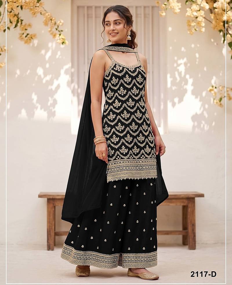 Black silk blend zari work semi stitched salwar suits