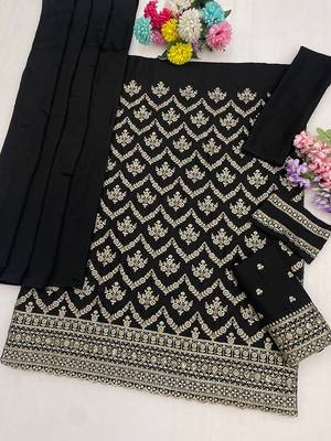 Black silk blend zari work semi stitched salwar suits 2