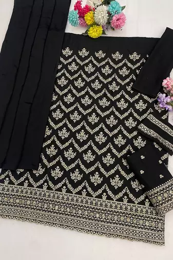Black silk blend zari work semi stitched salwar suits