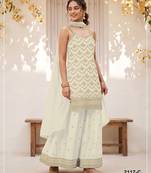 White silk blend zari work semi stitched salwar suits
