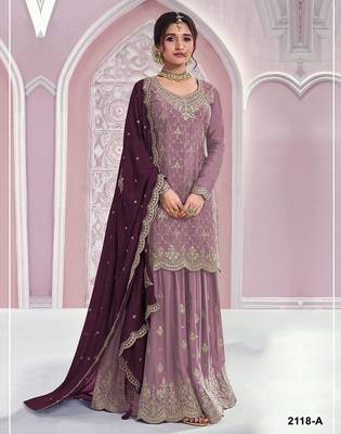 Dusty purple silk blend zari work semi stitched salwar suits 1