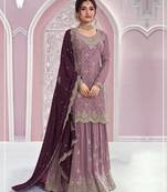 Dusty purple silk blend zari work semi stitched salwar suits