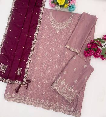 Dusty purple silk blend zari work semi stitched salwar suits 2