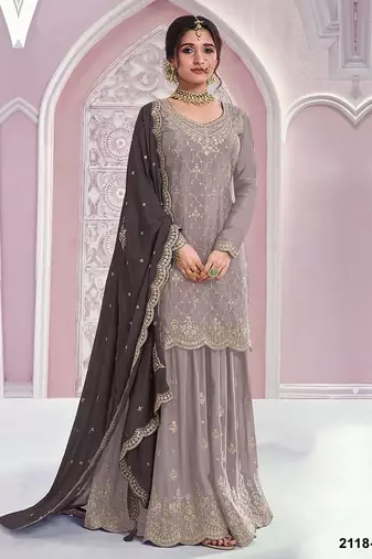 Grey silk blend zari work semi stitched salwar suits