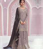 Grey silk blend zari work semi stitched salwar suits