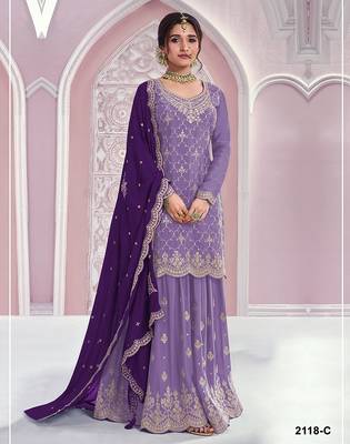 Lavender silk blend zari work semi stitched salwar suits 1