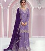 Lavender silk blend zari work semi stitched salwar suits