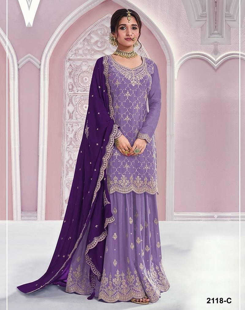 Lavender silk blend zari work semi stitched salwar suits