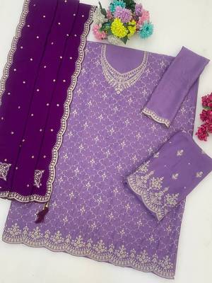 Lavender silk blend zari work semi stitched salwar suits 2