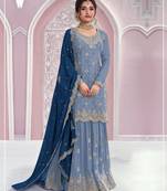 Sky blue silk blend zari work semi stitched salwar suits