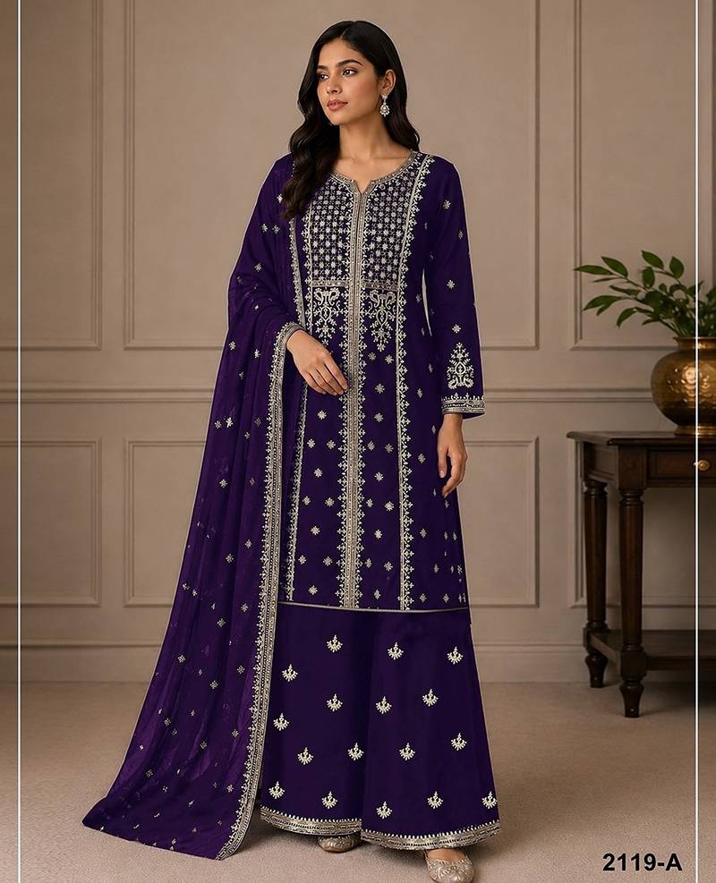 Violet faux georgette sequins work semi stitched salwar suits