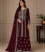 Maroon faux georgette sequins work semi stitched salwar suits