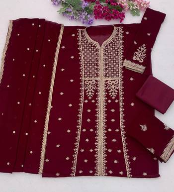 Maroon faux georgette sequins work semi stitched salwar suits 2