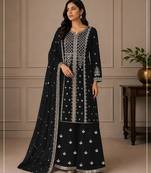 Black faux georgette sequins work semi stitched salwar suits
