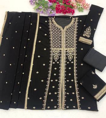 Black faux georgette sequins work semi stitched salwar suits 2