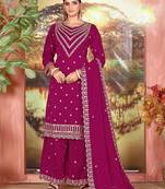 Deep pink faux georgette zari work semi stitched salwar suits