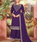 Purple faux georgette zari work semi stitched salwar suits