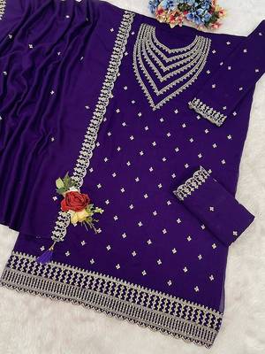 Purple faux georgette zari work semi stitched salwar suits 2