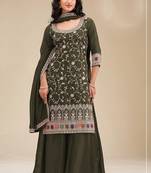 Mehendi green silk blend sequins work semi stitched salwar suits