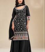 Black silk blend sequins work semi stitched salwar suits