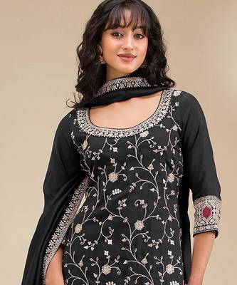 Black silk blend sequins work semi stitched salwar suits 2