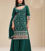 Bottle green silk blend sequins work semi stitched salwar suits