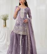 Lavender crepe zari work semi stitched salwar suits