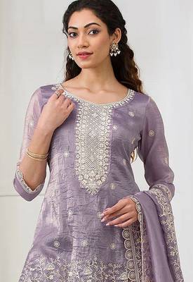 Lavender crepe zari work semi stitched salwar suits 2