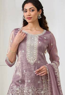 Lavender crepe zari work semi stitched salwar suits 1