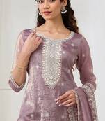 Lavender crepe zari work semi stitched salwar suits