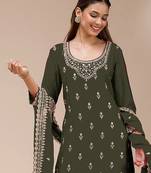 Olive green georgette zari work semi stitched salwar suits