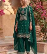 Dark green silk blend zari work semi stitched salwar suits