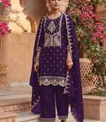Purple silk blend zari work semi stitched salwar suits
