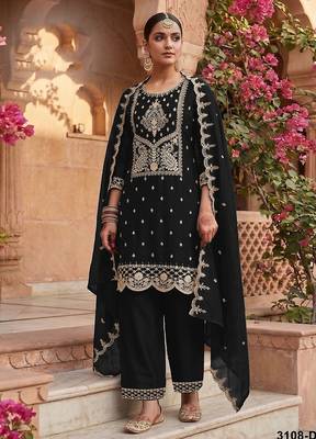 Black silk blend zari work semi stitched salwar suits 1
