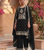 Black silk blend zari work semi stitched salwar suits