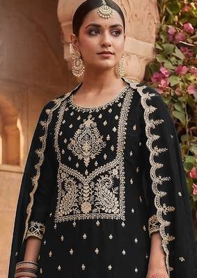 Black silk blend zari work semi stitched salwar suits 2
