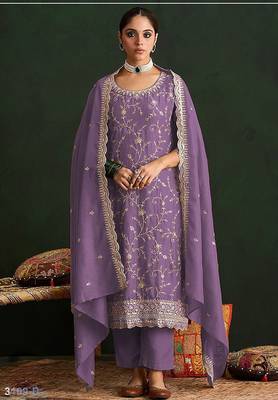Purple silk blend zari work semi stitched salwar suits 1