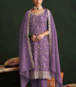 Purple silk blend zari work semi stitched salwar suits