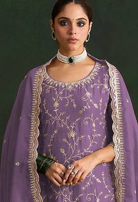 Purple silk blend zari work semi stitched salwar suits 2